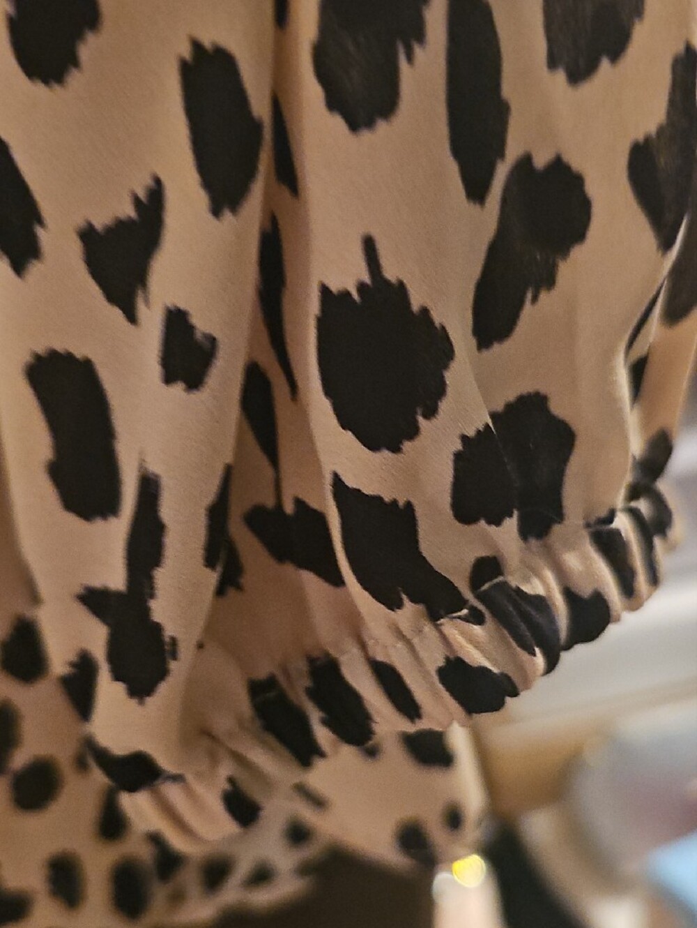 Tahari Beige and Black Spotted V-Neck Blouse - Picture 5 of 7